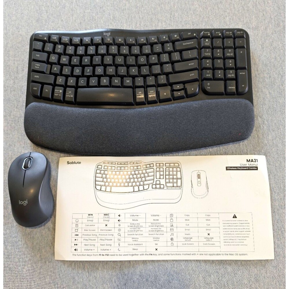 Logitech Wave Keys MK670 Wireless Ergonomic Keyboard Mouse Combo 1000 DPI